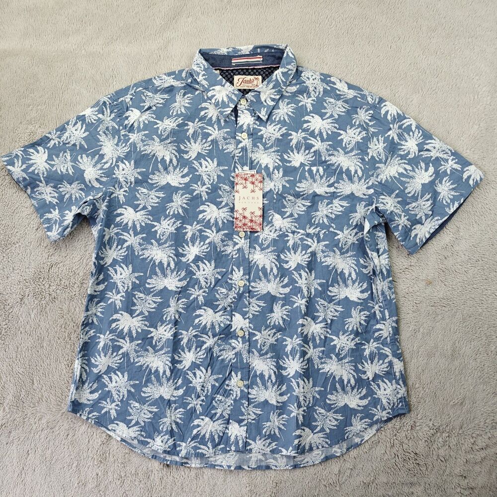 Jachs NY Hawaiian Shirt Men's M Blue Short Sleeve Palm Tropical Beach NWT